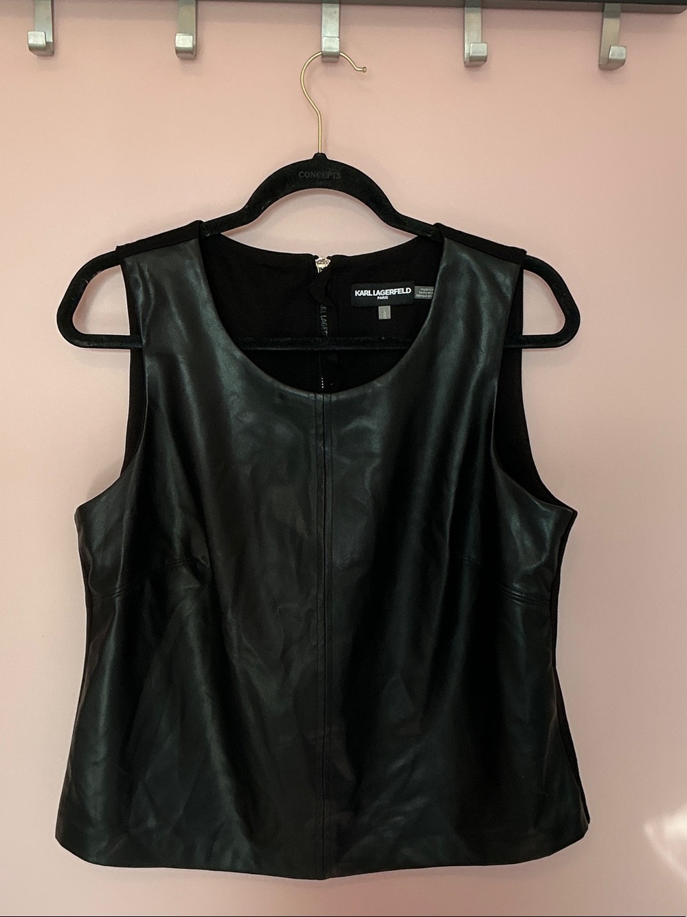 Karl Lagerfeld Black Faux Leather Sleeveless Top Large